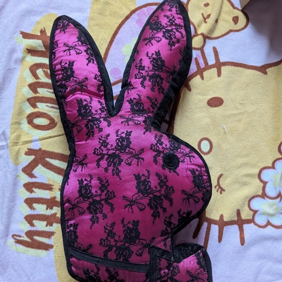 Pink and Black Lace Laced Bunny Plush Bunny Pillow - Picture 3 of 5